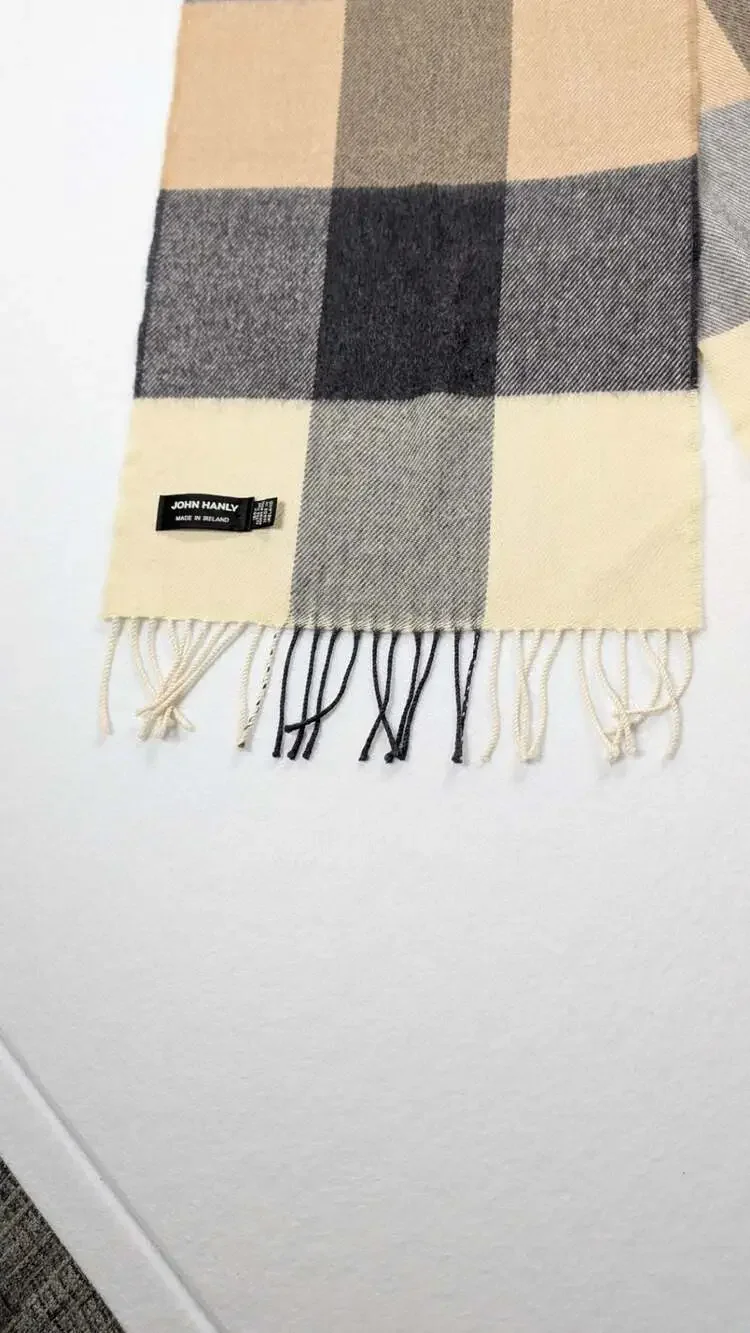 John Hanly 100% Extra Fine Merino Wool Block Check Scarf